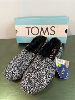 TOMS Alpargata Black & White Multi Cozy Sweater Knit Slip-Ons